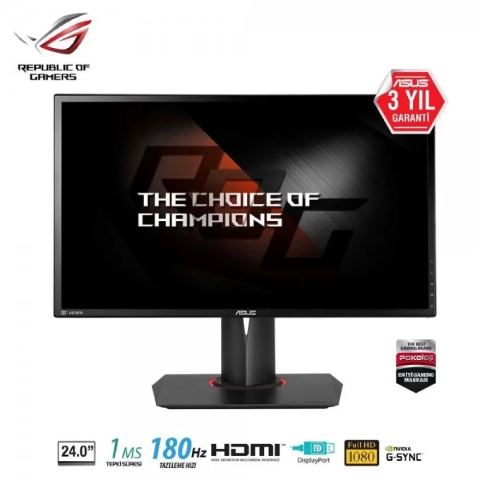 ASUS ROG SWIFT 24 PG248Q 180Hz 1ms HDMI DP FHD G-sync Gaming Monitör Outlet Pikselli Ürün 2 Yıl garanti