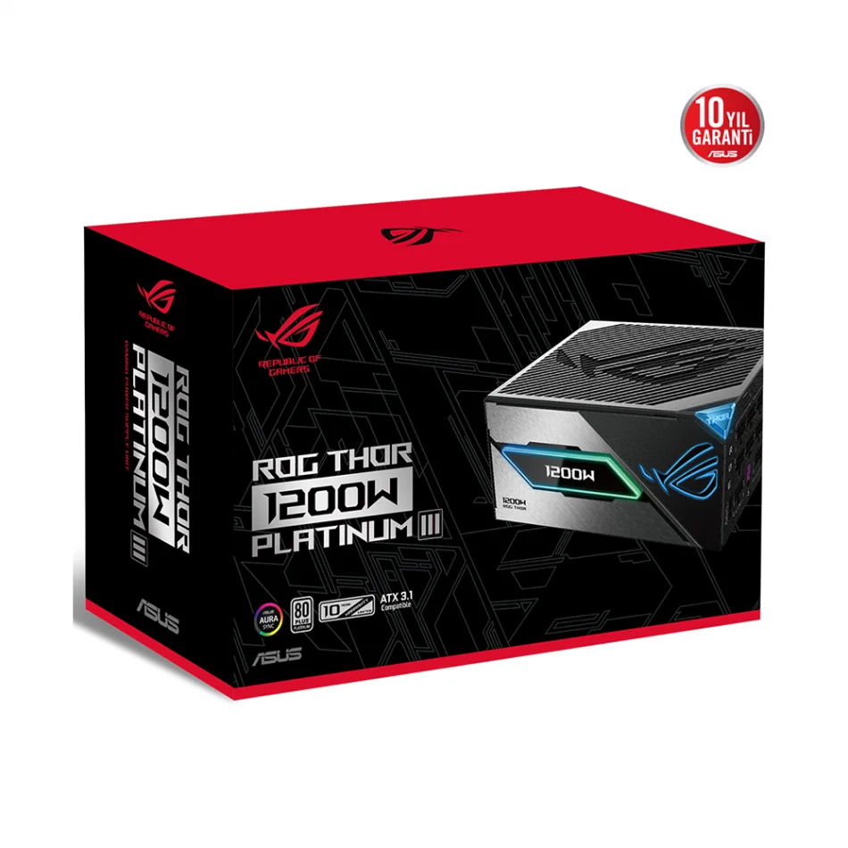 ASUS ROG THOR 1200P3 1200W Platinum III ARGB 80+ Platinum Tam Modüler ATX 3.1 Güç Kaynağı