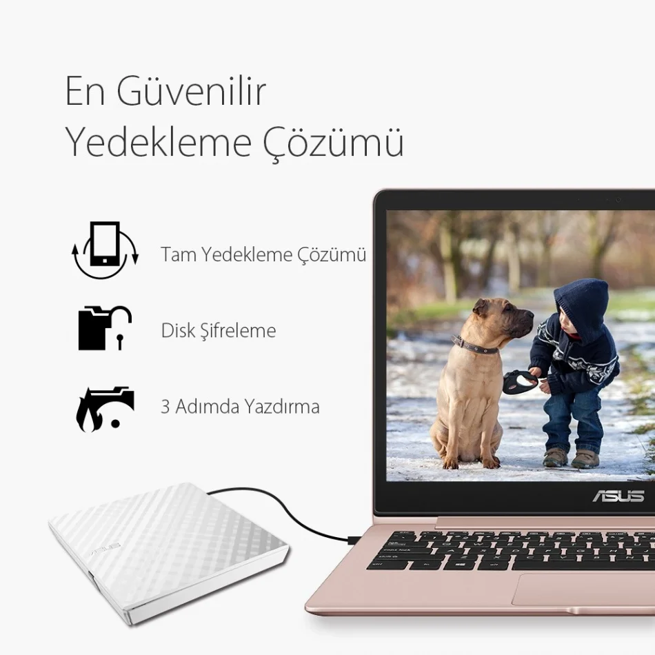 ASUS SDRW-08D2S-U Lite White Slim 8X USB 2.0 Beyaz Slim Dvd Yazıcı