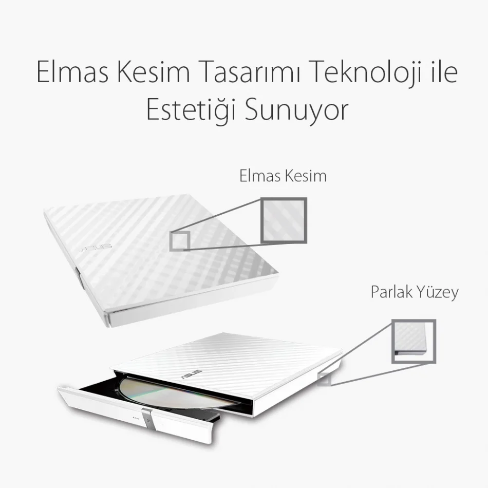 ASUS SDRW-08D2S-U Lite White Slim 8X USB 2.0 Beyaz Slim Dvd Yazıcı