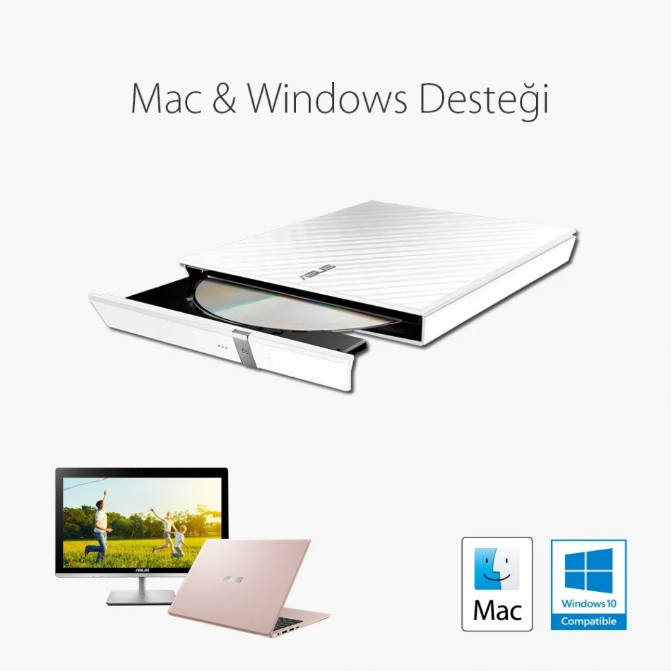 ASUS SDRW-08D2S-U Lite White Slim 8X USB 2.0 Beyaz Slim Dvd Yazıcı