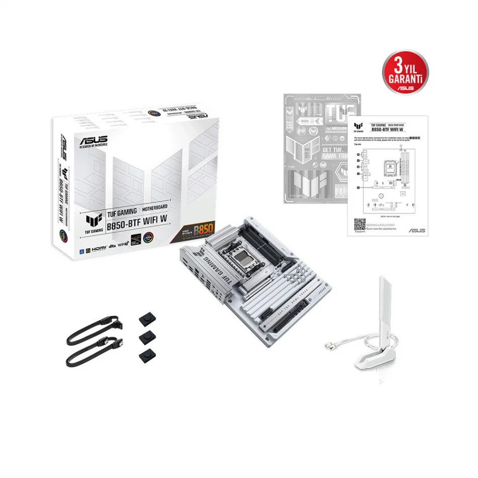 ASUS TUF Gaming B850M-BTF WIFI White 8000MHz(OC) DDR5 AMD Soket AM5 Beyaz ATX Anakart