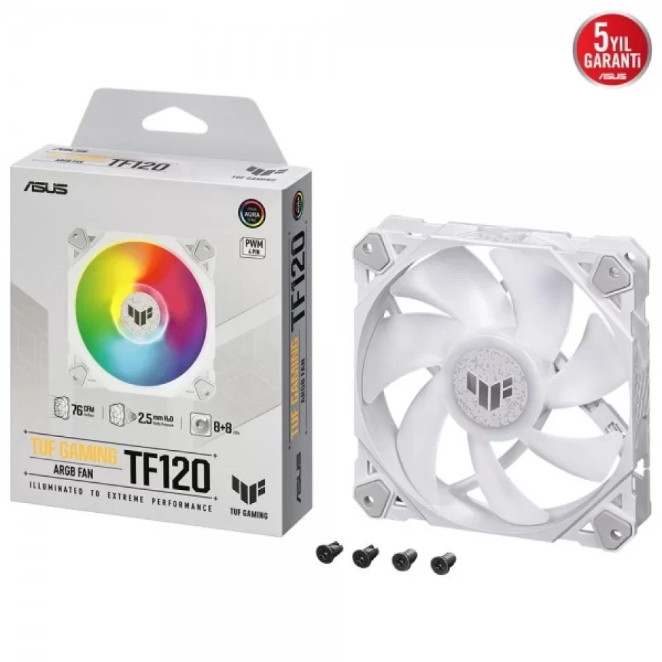 ASUS TUF Gaming TF120 ARGB WHITE 120 mm Beyaz Kasa Fanı - Tekli Paket