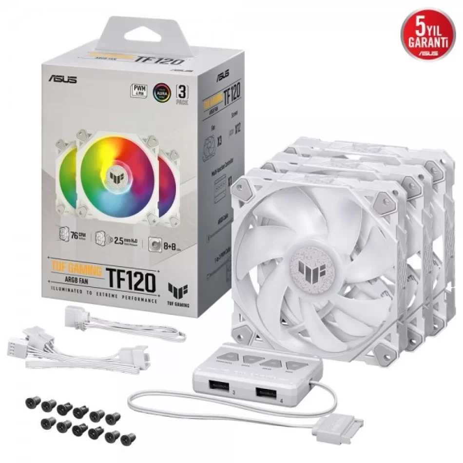 ASUS TUF Gaming TF120 ARGB WHITE Triple Pack 120 mm Beyaz Kasa Fanı - Üçlü Set