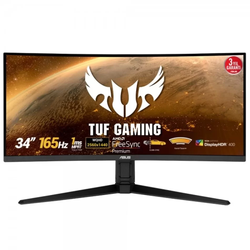 ASUS 34 TUF Gaming VG34VQL1B 165Hz 1ms FreeSync Premium HDR 1440p WQHD VA LED Curved Oyuncu Monitörü