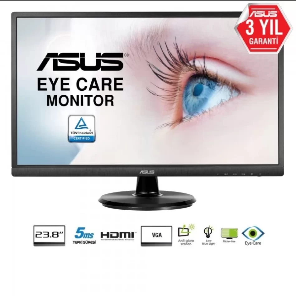 ASUS VA249HE 5MS HDMI/DSUB EYE CARE 23.8 FULLHD MONİTÖR Outlet Pikselli Ürün 2 Yıl garanti