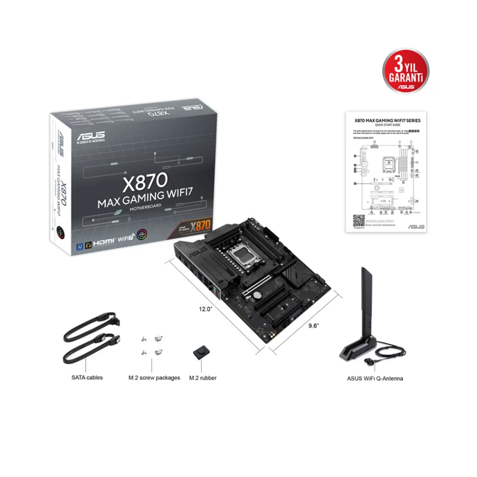 ASUS X870 MAX GAMING WIFI7 W 8000MHz(OC) DDR5 AMD Soket AM5 ATX Anakart
