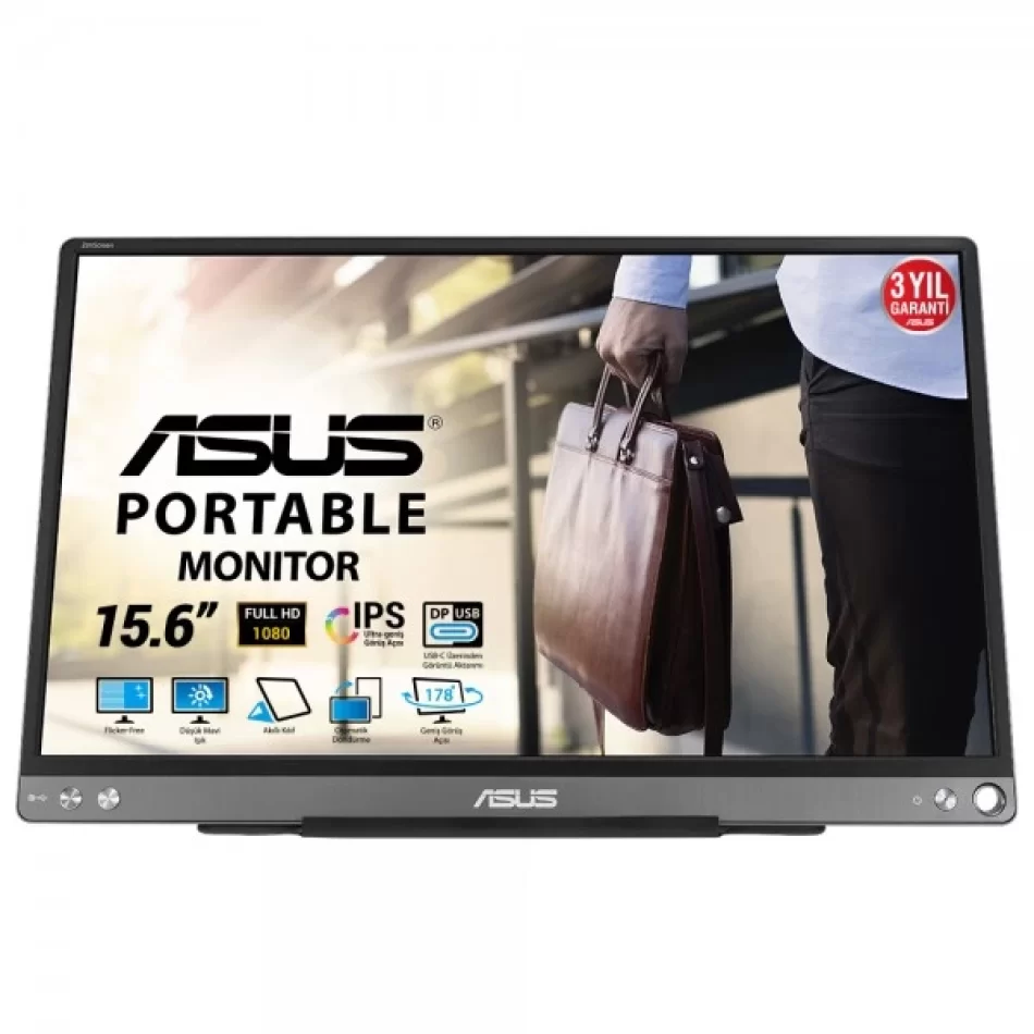 ASUS 15.6 ZenScreen MB16ACE 60Hz 5ms Eye Care 1080p IPS LED USB Taşınabilir Monitör