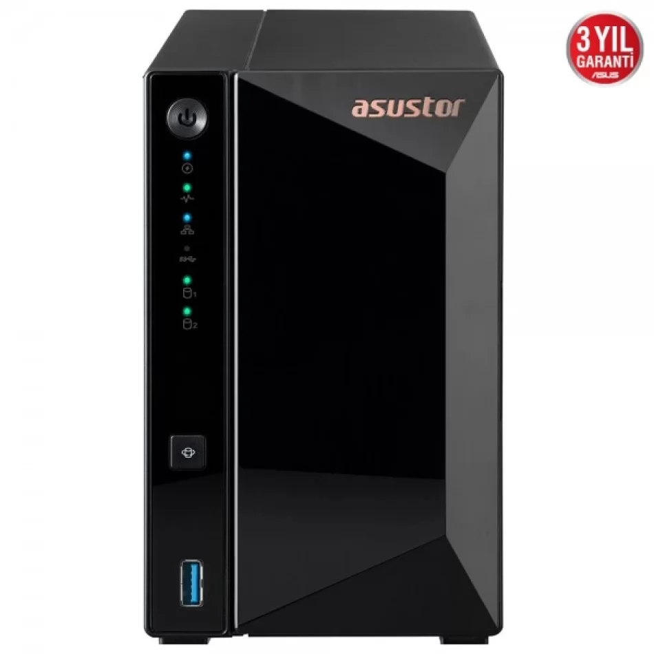 ASUSTOR AS3302T REALTEK RTD1296 2 DİSK YUVASI NAS(2X18TB DESTEĞİ) 2GB DDR4 2.5 GBE X 1 USB 3.2 X 3