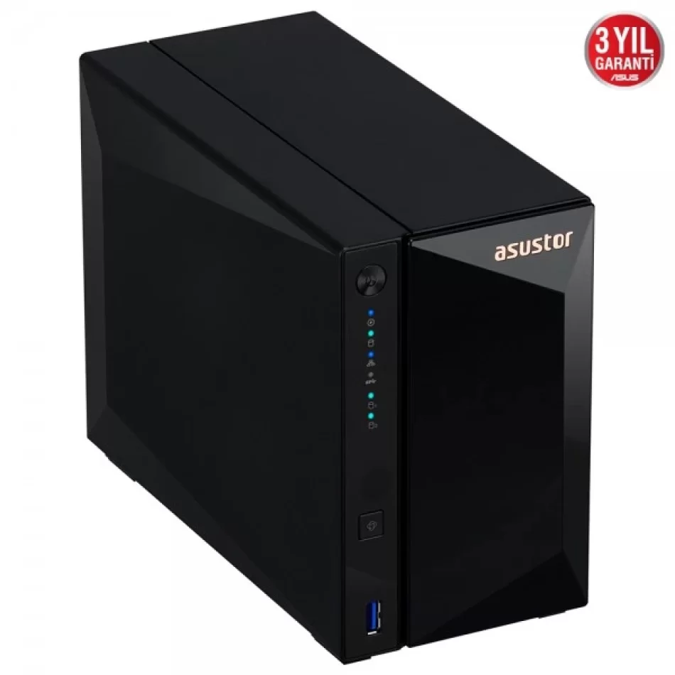 ASUSTOR AS3302T REALTEK RTD1296 2 DİSK YUVASI NAS(2X18TB DESTEĞİ) 2GB DDR4 2.5 GBE X 1 USB 3.2 X 3