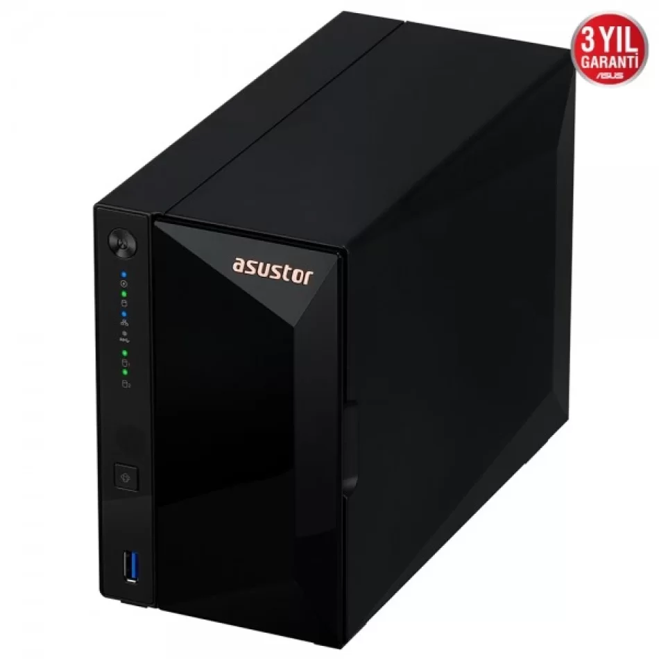 ASUSTOR AS3302T REALTEK RTD1296 2 DİSK YUVASI NAS(2X18TB DESTEĞİ) 2GB DDR4 2.5 GBE X 1 USB 3.2 X 3