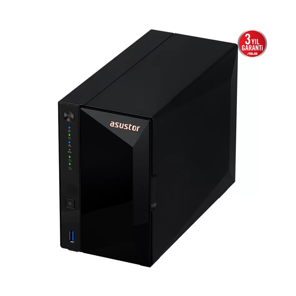 ASUSTOR DRIVESTOR 2 Pro Gen2 Realtek RTD1619B CPU 2 GB DDR4 RAM 2 Sürücü Yuvalı NAS Depolama Ünitesi