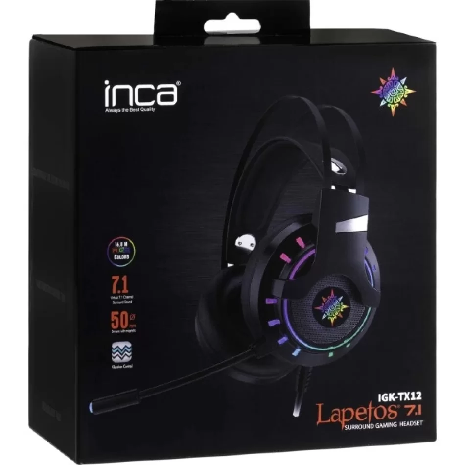 Inca IGK-TX12 Lapetos Series 7.1 USB Surround Rgb Işık Efektli Gaming Oyuncu Mikrofonlu Kulaklık