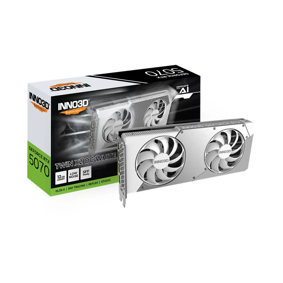 INNO3D RTX 5070 TWIN X2 OC White 12GB GDDR7 192 Bit NVIDIA DLSS 4 Beyaz Ekran Kartı