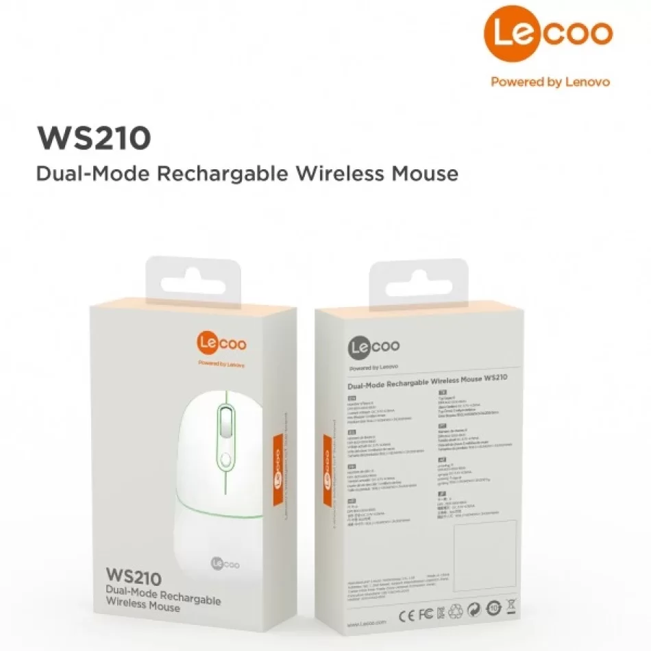 LECOO WS210 Bluetooth & Kablosuz Şarj Edilebilir Mouse Beyaz