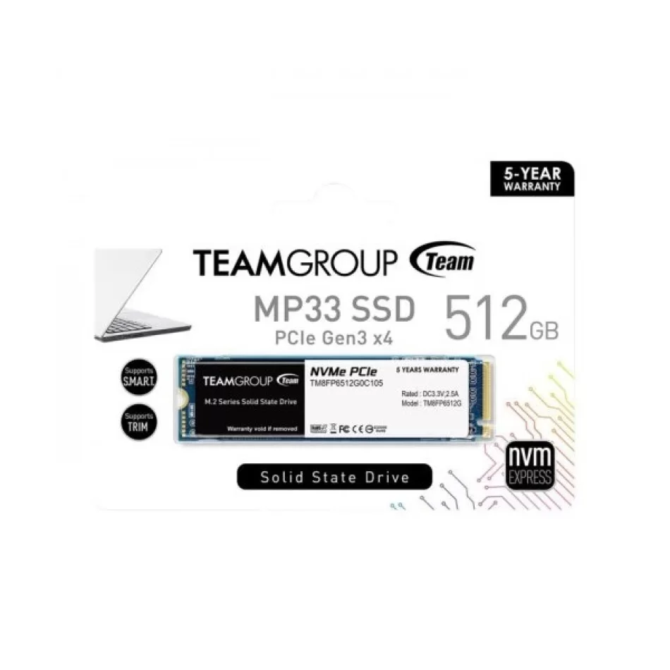 Team MP33 512GB 1700/1400MB/s NVMe PCIe M.2 SSD Disk