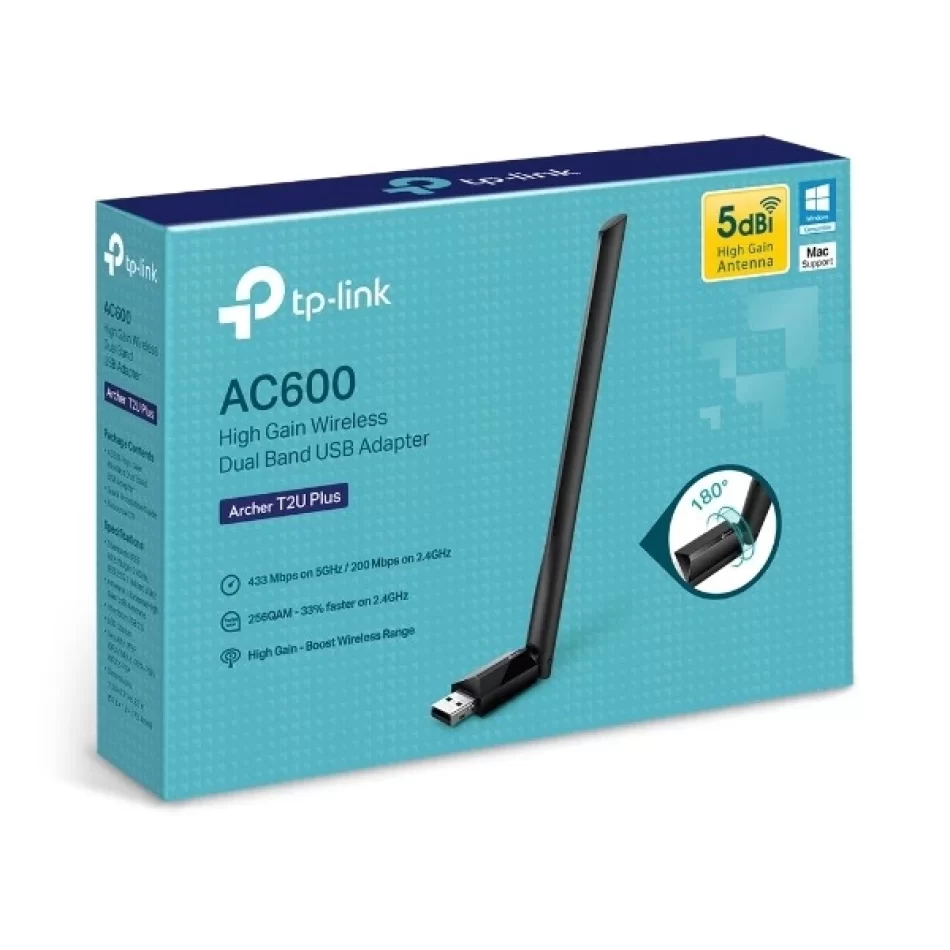 TP-Link Archer T2U Plus AC 600 Mbps Antenli Wireless USB Adaptör