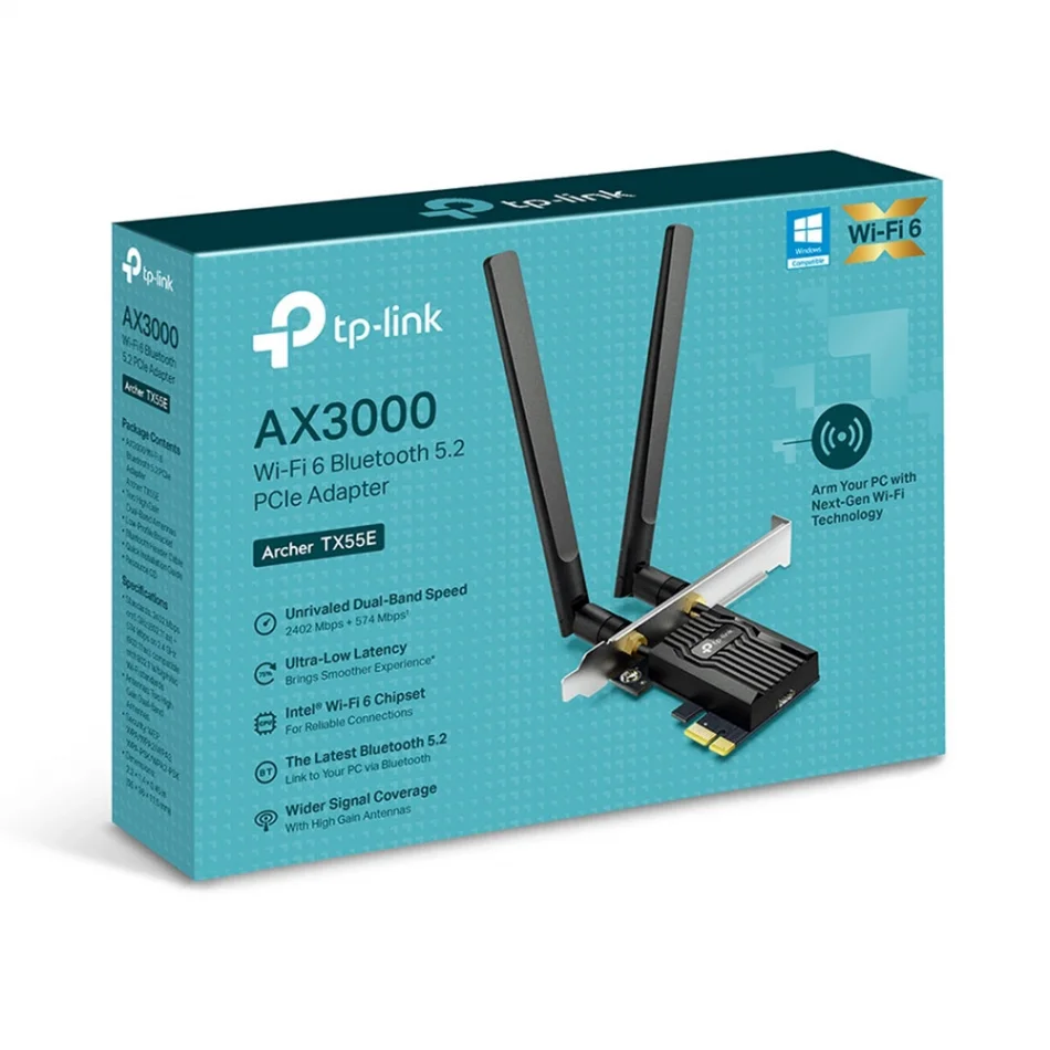TP-Link Archer TX55E AX3000 Wi-Fi 6 Bluetooth 5.2 PCIe Adaptörü