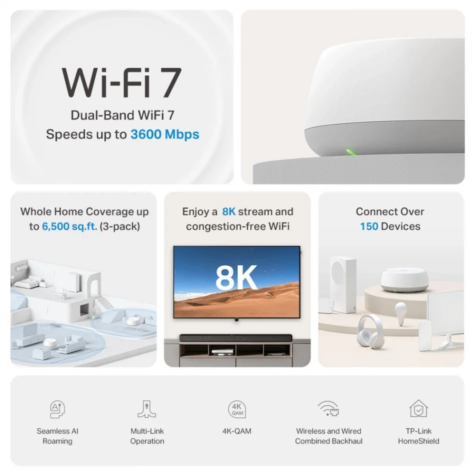 TP-Link Deco BE22 BE3600 WiFi 7 Tüm Ev Mesh Sistemi Üçlü Paket