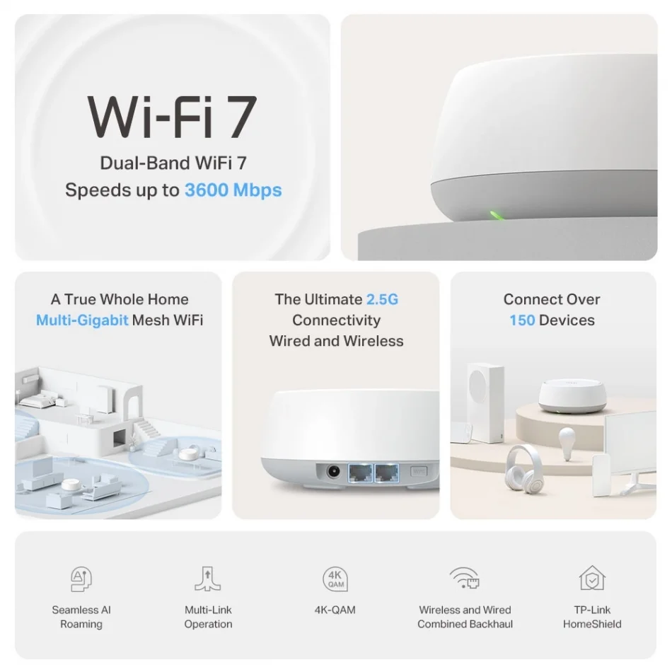 TP-Link Deco BE25 BE3600 Wi-Fi 7 Tüm Ev Mesh Sistemi Üçlü Paket