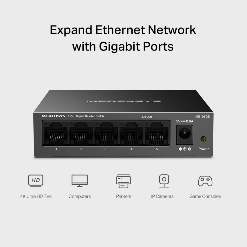 TP-Link Mercusys MS105GS 5-Port Gigabit Masaüstü Switch