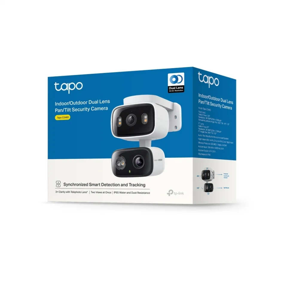 TP-Link Tapo C246D İç Mekan/Dış Mekan Çift Lensli Pan/Tilt 2K 3MP Güvenlik Kamerası