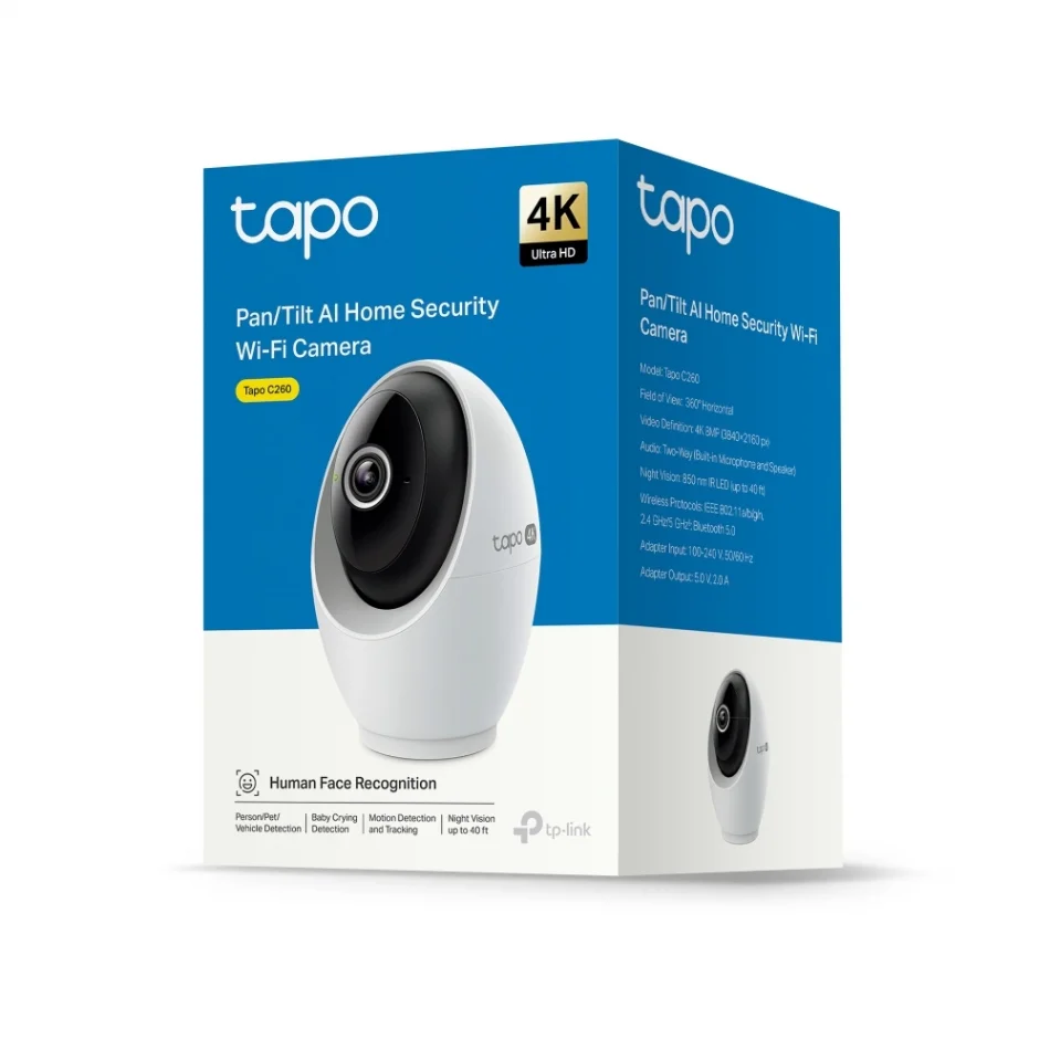 TP-Link Tapo C260 Pan/Tilt Yapay Zekalı Ev Güvenliği 4K 8MP Wi-Fi Kamera