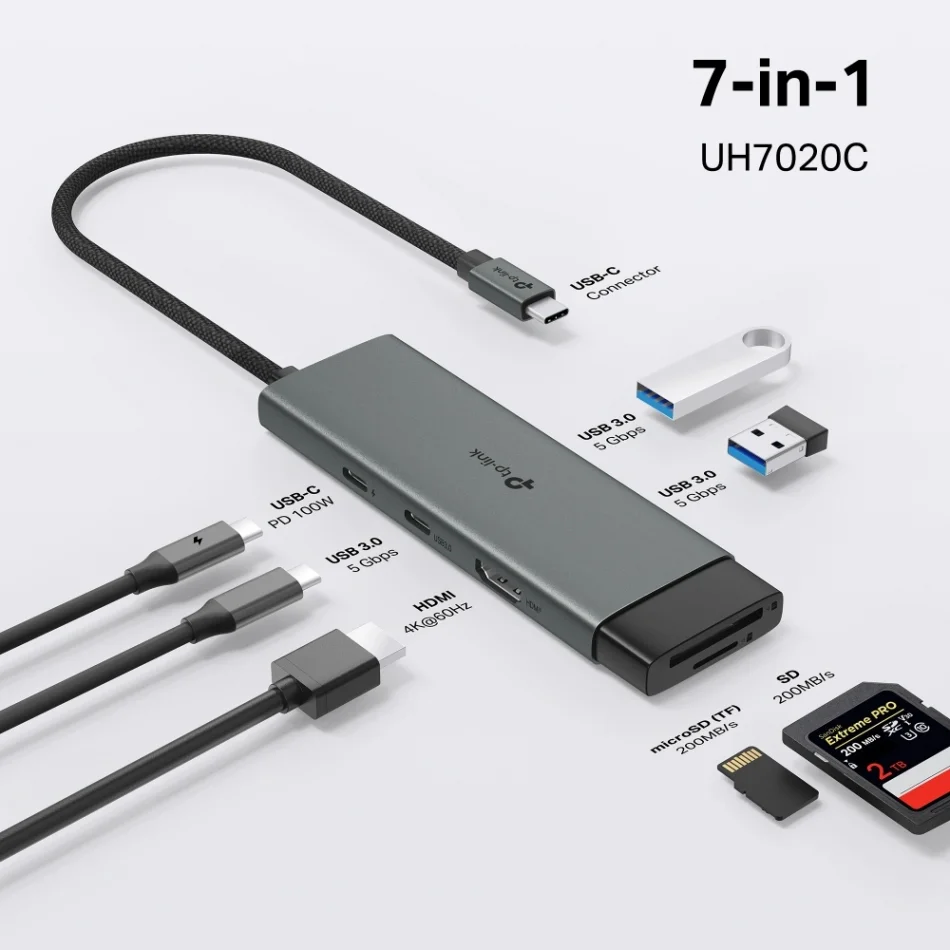 TP-Link UH7020C USB Type-C PD + HDMI + USB 3.0x2 7si 1 Arada USB Hub
