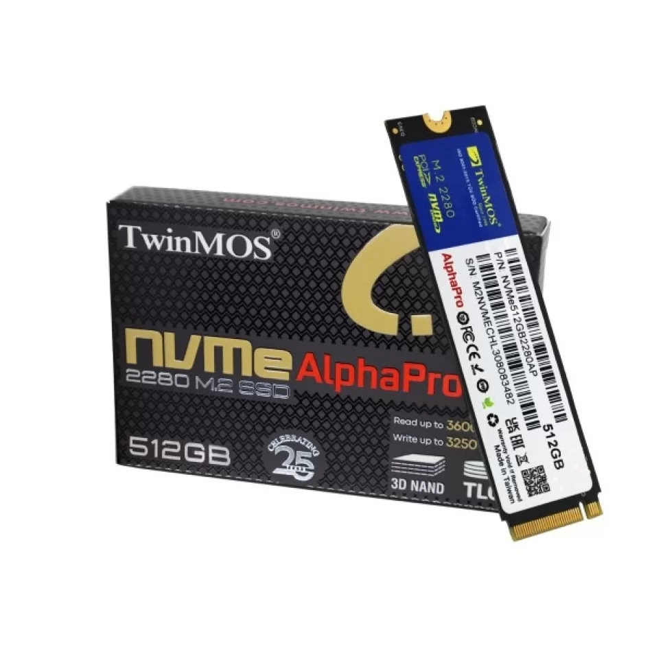 TwinMOS 512GB M.2 PCIe Gen3 NVMe SSD (3600-3250Mb/s) TLC 3DNAND