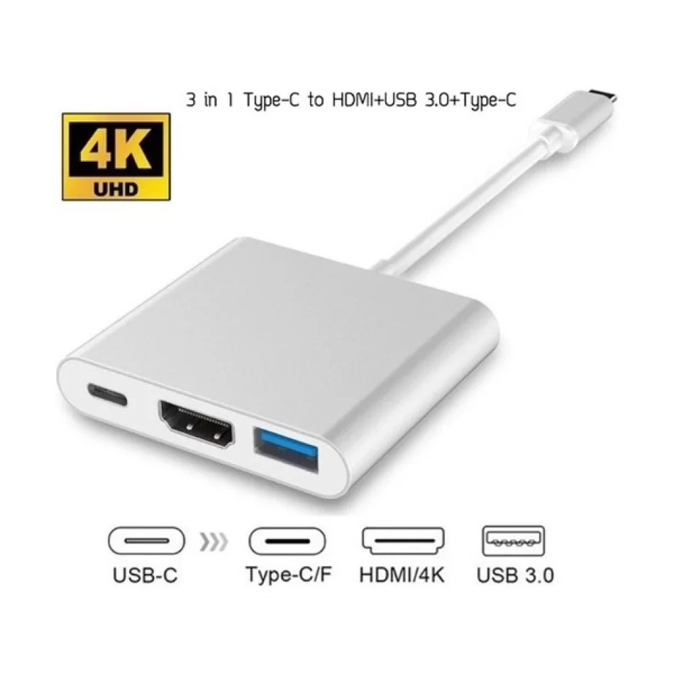 VİZY10 Macbook Uyumlu 4K Full Hd C Tipi - HDMI Kablo Adaptörü USB 3.1 C Tipi - HDMI 3ü 1 Arada Destek 1080P 3D Dönüştürücü Kablosu