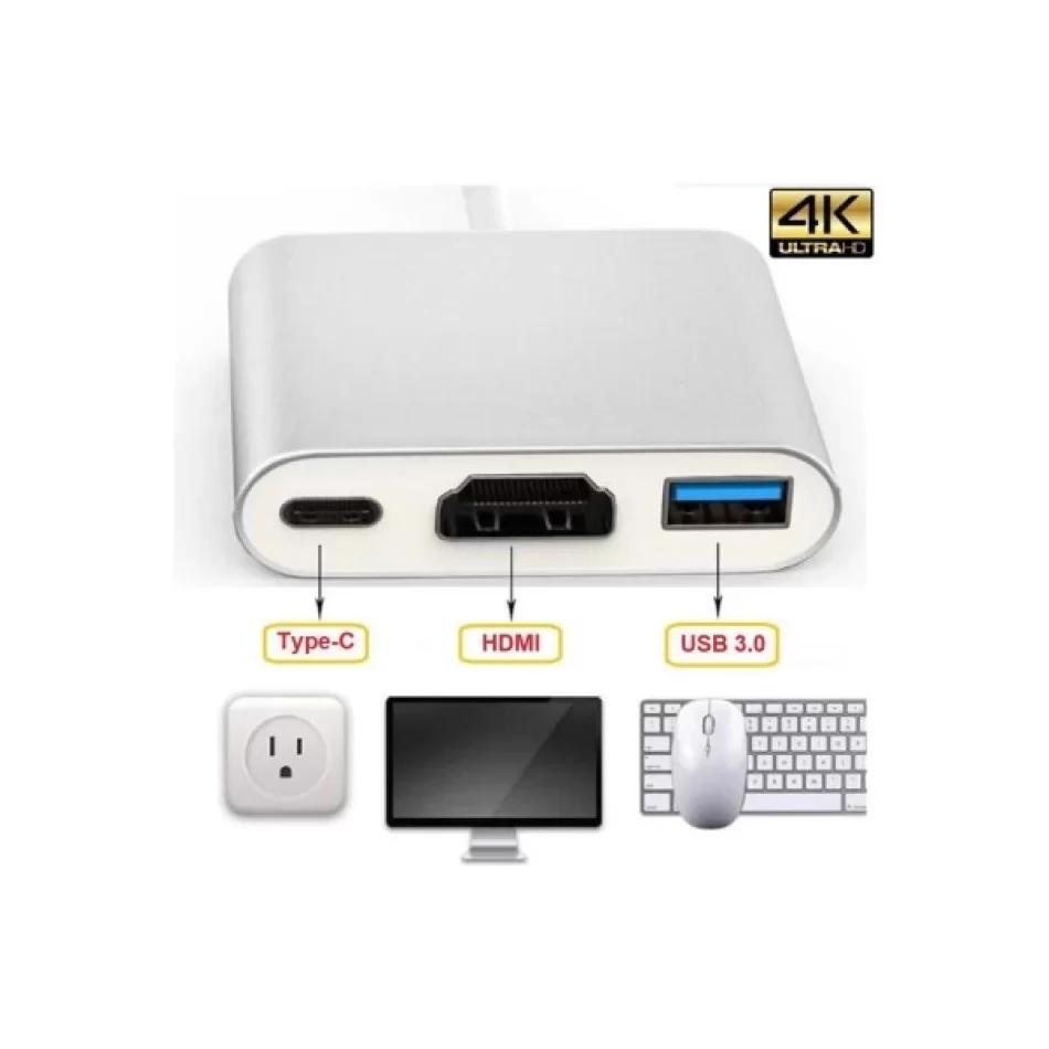 VİZY10 Macbook Uyumlu 4K Full Hd C Tipi - HDMI Kablo Adaptörü USB 3.1 C Tipi - HDMI 3ü 1 Arada Destek 1080P 3D Dönüştürücü Kablosu