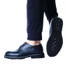 Mens Genuine Leather Navy Blue Lace-up Loafer Shoes