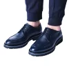 Mens Genuine Leather Navy Blue Lace-up Loafer Shoes