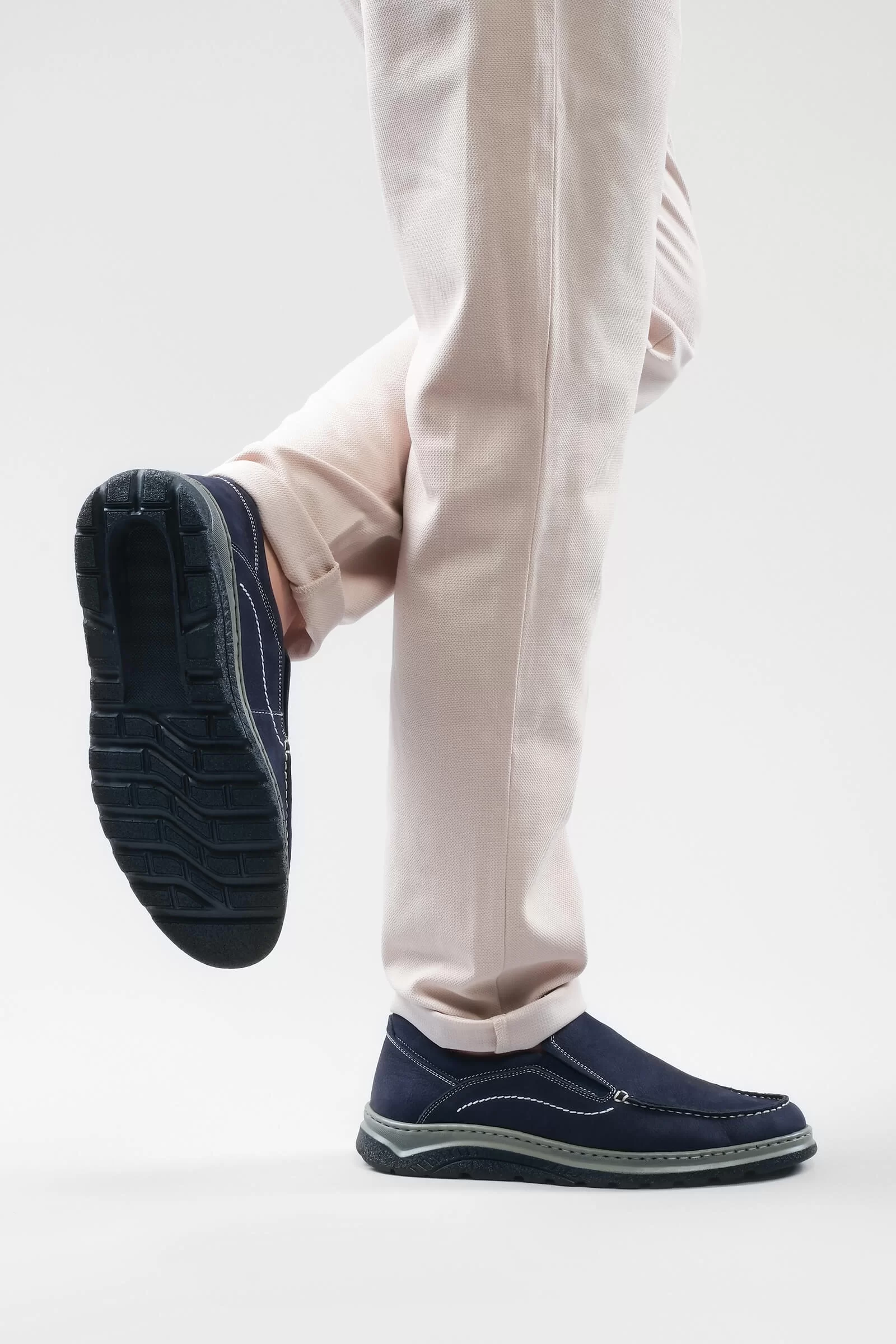 MENS NAVY NUBUCK COMFORT FULL LEATHER SHOES