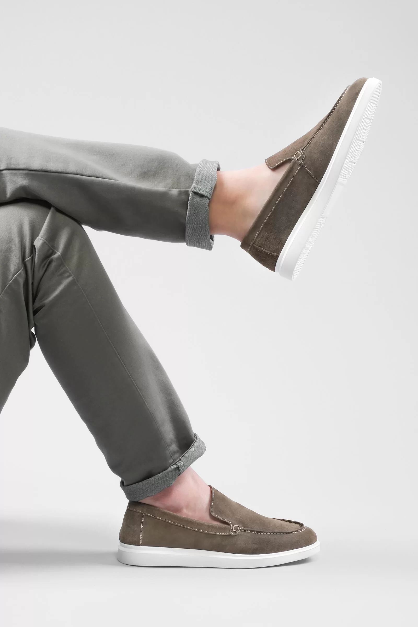 MENS KHAKI SUEDE LEATHER SHOES WITH LIGHTWEIGHT EVA SOLE