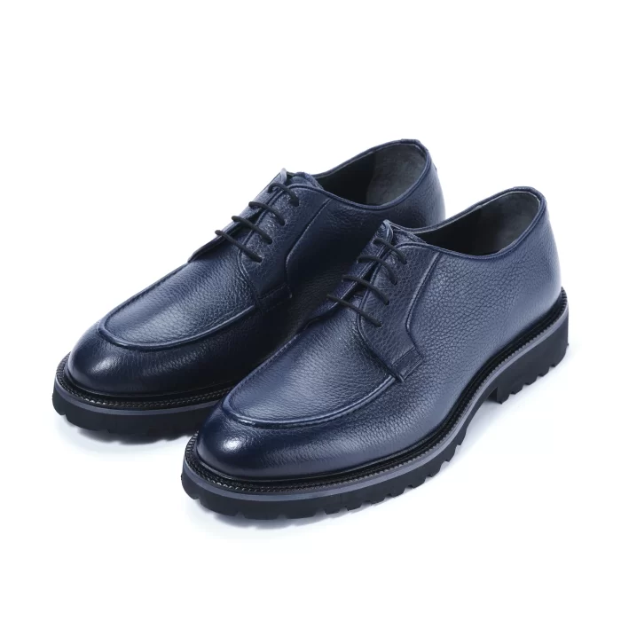 Mens Genuine Leather Navy Blue Lace-up Loafer Shoes