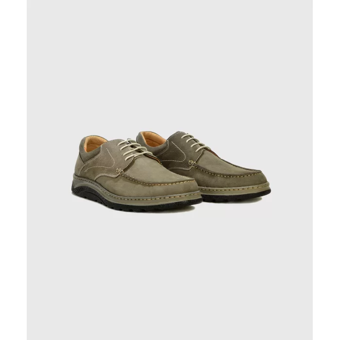 Mens Orthopedic Inner Outer Complete Leather Ultra Comfortable Daily Comfort Shoes 3000-3 Khaki Nubuck