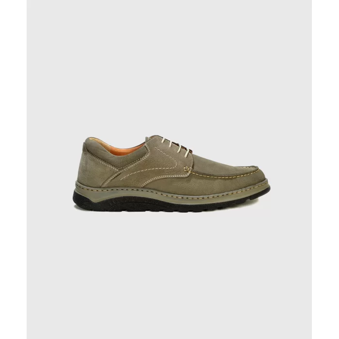 Mens Orthopedic Inner Outer Complete Leather Ultra Comfortable Daily Comfort Shoes 3000-3 Khaki Nubuck