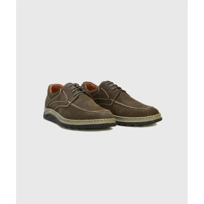 Mens Orthopedic Inner Outer Complete Leather Ultra Comfortable Daily Comfort Shoes 3000-5 Khaki Nubuck