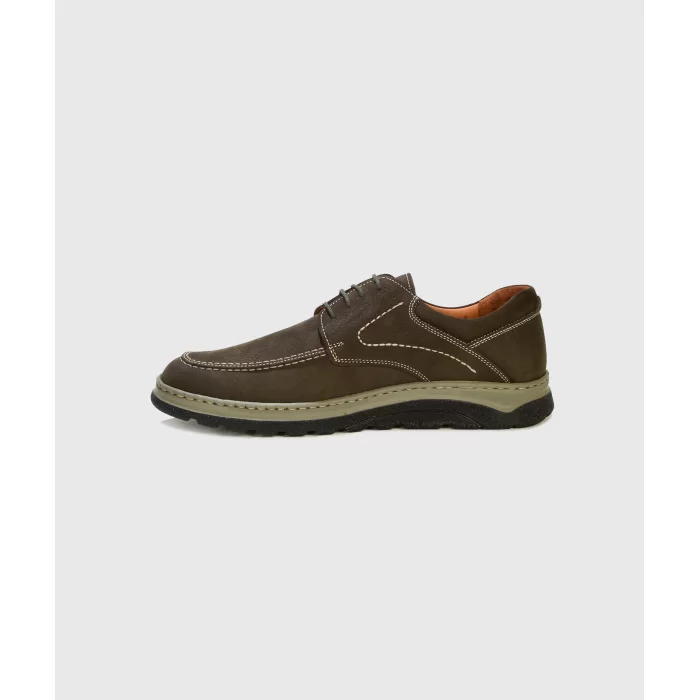 Mens Orthopedic Inner Outer Complete Leather Ultra Comfortable Daily Comfort Shoes 3000-5 Khaki Nubuck