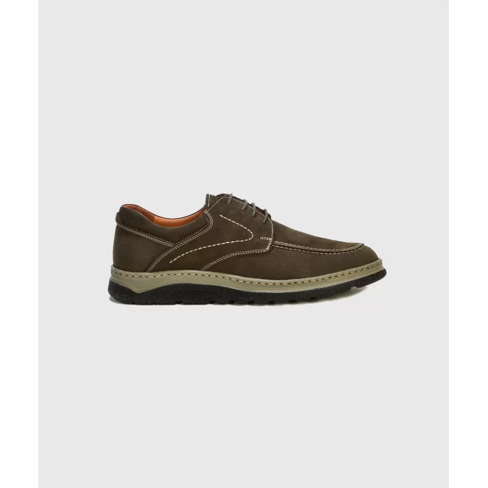 Mens Orthopedic Inner Outer Complete Leather Ultra Comfortable Daily Comfort Shoes 3000-5 Khaki Nubuck