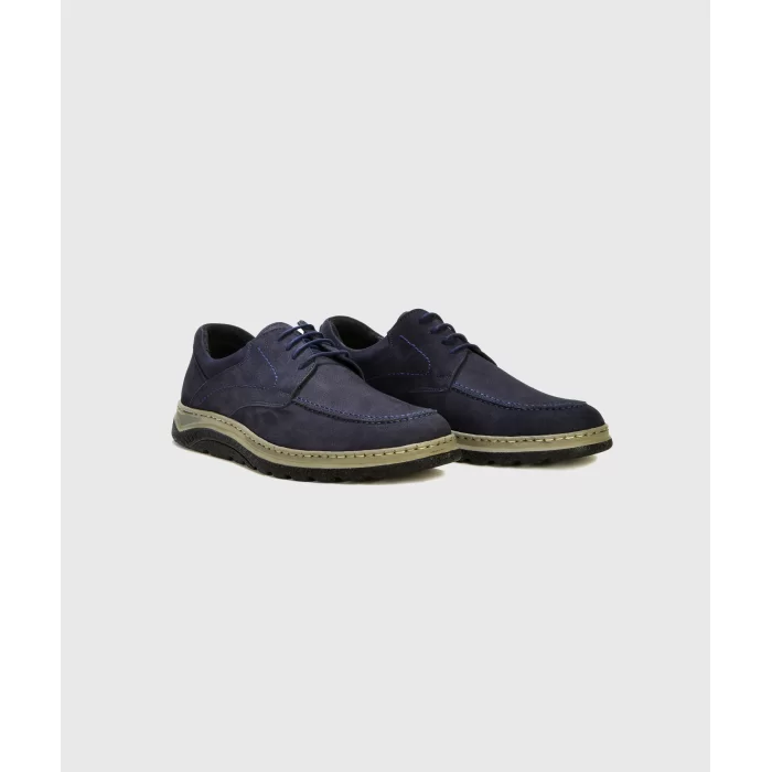 Mens Orthopedic Indoor Outdoor Full Leather Ultra Comfort Daily Comfort Shoes 3000-5 Navy Nubuck