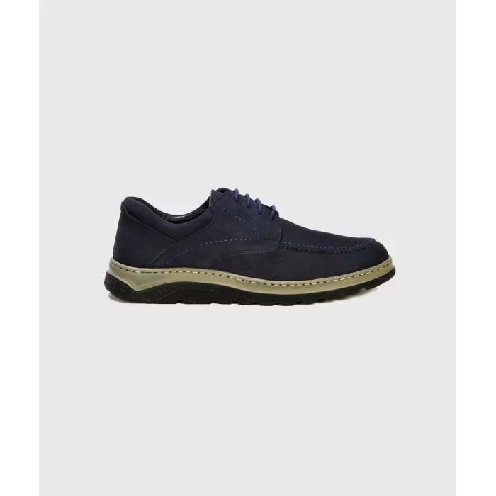 Mens Orthopedic Indoor Outdoor Full Leather Ultra Comfort Daily Comfort Shoes 3000-5 Navy Nubuck