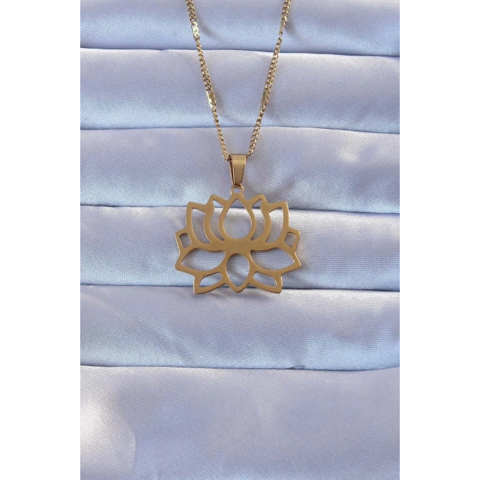 316L Altın Renk Lotus Kolye