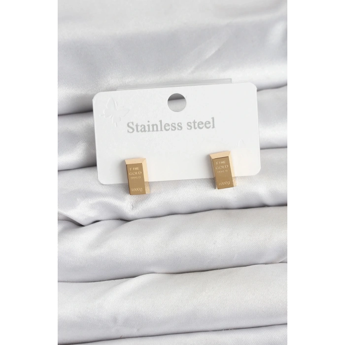 316L Çelik Gold Renk Külçe Altın Model Kadın Küpe