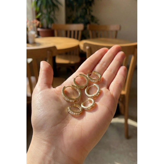 316L Çelik Gold Renk Su Yolu Halka Küpe Seti