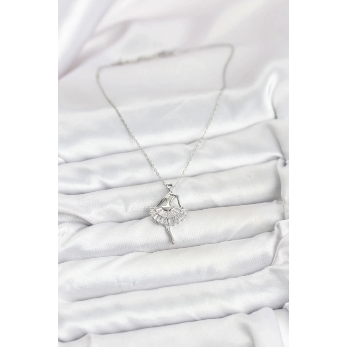 316L Çelik Gümüş Renk Balerin Model Kadın Kolye