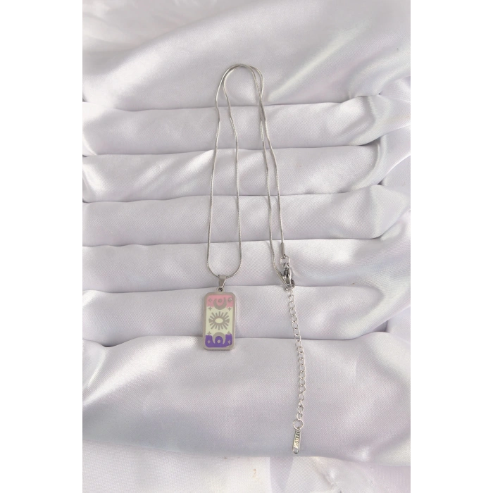 316L Çelik Gümüş Renk Karışık Mineli Ay Figür Tarot Kolye