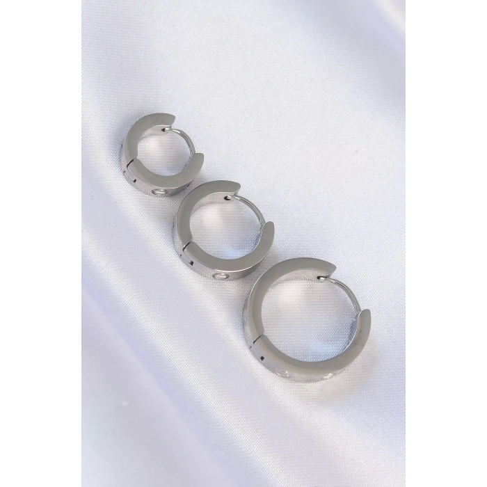 316L Çelik Gümüş Renk Model 3lü Halka Küpe