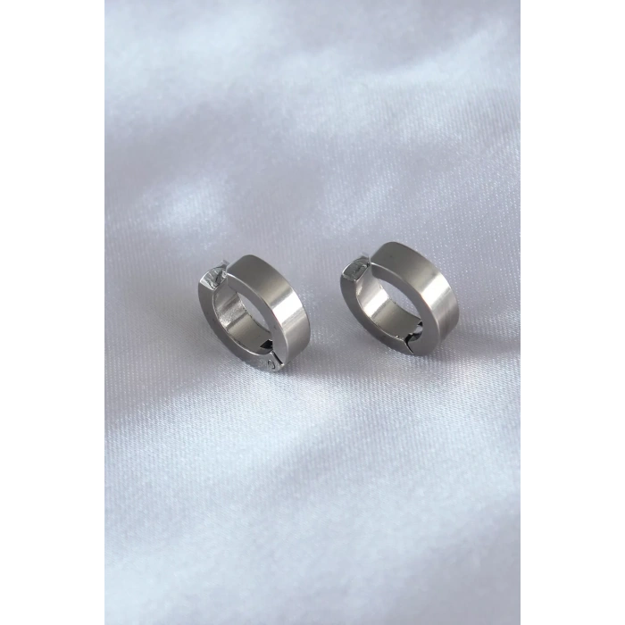 316L Çelik Gümüş Renk Sıkıştırmalı Erkek Küpe